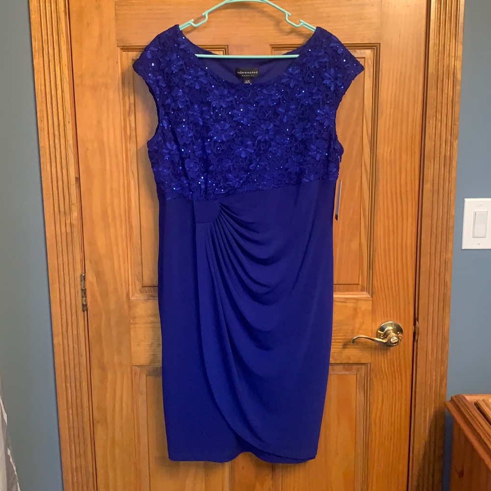 Connected apparel blue sleeveless sequenced dress